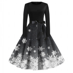 Moteri&scaron;kos mados vintažinės ilgomis rankovėmis apvalios kaklo Kalėdinės spausdintos vakarinės suknelės suknelės S