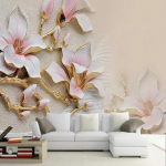 Nuotraukų tapetai 3D reljefiniai magnolijos gėlių tapetai Madingi interjero dizaino namų dekoro tapetai 200 cm(W) x 140 cm(H)