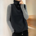 IHUASU Rudens ir žiemos vilnos liemenė Liemenė Megzti pečiai Laisvi džemperis auk&scaron;ta apykaklė Ploni stori didelio dydžio moteri&scaron;ki drabužiai XL juoda