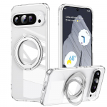 360&deg; besisukantis stovas Magnetinis telefono dėklas, skirtas Google Pixel 9 8A 8 Pro XL Prabangus metalinis sulankstomas laikiklis, atsparus smūgiams apsauginis dangtelis For Pixel 9&Case & Holder skaidri
