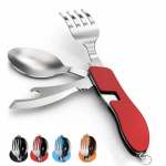 Sulankstomas stalo reikmenų peilis &scaron;auk&scaron;tas &scaron;akutė 4 viename valgomasis &scaron;auk&scaron;tas nerūdijančio plieno butelių atidarytuvas Ne&scaron;iojamas stalo reikmenų rinkinys raudona