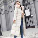 Žieminis moteri&scaron;kas pūkinis paltas Medvilninis pamink&scaron;tintas parkas pastorintas ilgas striukė XL balta