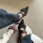 Slingback Shoes Gothic Chunky Heels Moteri&scaron;kos Siurblys Kniedės Street Style Vidutinio kulno Punk Vintažinis laisvalaikio sandalai 2024 m. pavasario vasara 37 juoda
