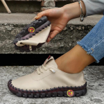 Batai Moteri&scaron;ki PU Odos Loferiai Moterims Patogūs Užslidinami Balerinos Batai Rankų Siuvimo Siūlai Lengvi Mamos Batai Zapatillas De Mujer 44 chaki