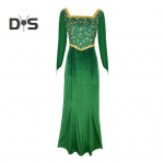 Princesės stiliaus suknelė scenos pasirodymo pasirodymas Cosplay kostiuminė suknelė su gėlėmis A-linijos ilgomis rankovėmis maksi suknelė kvadratiniu kaklu Vestuvių baigimo kokteilis L žalia