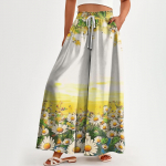 Moteri&scaron;kos kelnės auk&scaron;tu liemeniu plačiomis blauzdomis Laisvalaikės Flowy Palazzo Pants kelnės su gėlėmis su ki&scaron;enėmis L juoda