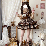 Japoni&scaron;ka gotikinė Lolita Suknelė Moteri&scaron;ka Kawaii Bow Bear Lace Mėlyna suknelė ilgomis rankovėmis Princesės suknelė Helovino kostiumo dovana mergaitėms L
