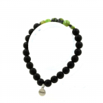 Pierres et Min&eacute;raux. Bracelet Jade Nephrite de Xiuyan Chine + Perles Onyx noir mat 8 mm. Fabriqu&eacute; en France.
