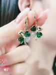 Eleganti&scaron;ki žali keturlapio dobilo mikroinkrustuoti auskarai - Madingas japoni&scaron;kas ir korėjieti&scaron;kas dizainas