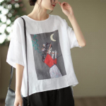 Vasaros Retro Ra&scaron;tuotas Lininis Topas Moteri&scaron;kas Laisvas Medvilnės Linas Universalūs Mar&scaron;kinėliai Trumpomis Rankovėmis M balta