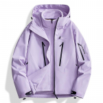 Moteri&scaron;ka 3 viename neper&scaron;lampama slidinėjimo striukė, neperpučiama, žieminė sniego striukė, snieglenčių striukės, &scaron;iltas lietpaltis 4XL violetinė