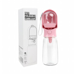 &Scaron;uns vandens butelis su saugykla, maisto ir vandens konteineris &scaron;uniukui, ne&scaron;iojamas naminio gyvūno vandens dubenėlis &scaron;uniui, vandens dozatorius &scaron;uniui, &scaron;uns vandens dubenėlis 350ml rožinė