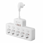 ES kintamosios srovės ki&scaron;tuko nepriklausomas jungiklis, montuojamas ant sienos, 5 AC Europos standarto ki&scaron;tuko tinklo filtras su 3 USB 1 C prievadais, įkrovimu balta