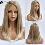Blondinis Ombre ilgas tiesus auksinis sintetinis perukas su kirpčiukais juodai baltoms moterims, kar&scaron;čiui atsparaus pluo&scaron;to kasdieniniams plaukams Cosplay perukai TB086-1