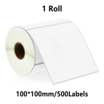 4 x 4 (100 mm x 100 mm) Siuntimas ir Didelės Kvadratinės Etiketės Suderinamos su Zebra ir Rollo Etikečių Spausdintuvais 1Roll-4x4-500Labels alisa mėlyna spalva