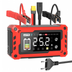 12V-24V 25A /15A Automobilio akumuliatoriaus įkroviklis-užvedėjas, jutiklinis ekranas, impulsų remontas, greitas įkrovimas AGM, GEL, &scaron;vino-rūg&scaron;tiniams, LiFePO4 EU Plug raudona