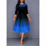 Moteri&scaron;ka madinga su gradiento ra&scaron;tu, temperamentinga suknelė vidutinio ilgio rankovėmis, suraukta ties liemeniu 5XL