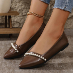 Zapatos planos de mujer con punta fina y suela plelegable, perfectos para cualquier ocasi&oacute;n &ndash; Cadena de perlas decorativa 36