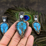 Tibetan Turquoise Handmade Copper Wire Wrap Jewelry Pendant 3.07 j1y92