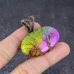 Natural Rainbow Solar Quartz Copper Wire Wrap Tree Of Life Pendant 1.65 m3w08