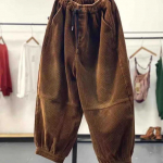 Rudeninės laisvalaikio velvetinės haremo kelnės moteri&scaron;kos auk&scaron;tu juosmeniu Retro laisvos moteri&scaron;kos oversize mamos kelnės. M kava