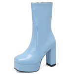 Moteri&scaron;ki puskojiniai batai su platforma, užsegami užtrauktuku, trumpi batai, juodi, rožiniai, raudoni, balti, su kulnu, vakarėliams, moteri&scaron;ki žieminiai batai, dideli dydžiai 43 dangaus mėlyna spalva