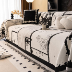 &Scaron;enilinis Geometrinis Sofos Užvalkalas Svetainei Modernus Neslystantis Sofos Pagalvėlė Keturis Sezonus Universalus Ku&scaron;etės Kilimėlis Sutir&scaron;tintas Apsauginis Užvalkalas 180*150cm balta