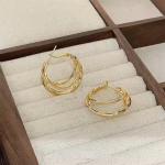 Sidabriniai daugiasluoksniai C formos auskarai-lankeliai - 2024 m. lengvojo prabangos stilius moterims sidabras