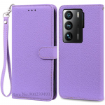 Dėklas ZTE Axon 40 Ultra, piniginė, atverčiamas odinis dėklas ZTE Axon 40 Ultra, silikoninis knygelės tipo dėklas, Coque Fundas ZTE Axon 40 Ultra tamsiai violetine spalva