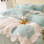 Prancūzi&scaron;ka mink&scaron;ta skalbta medvilnė keturių dalių rinkinys, i&scaron;siuvinėtas raukiniais kra&scaron;tais antklodės lovatiesė 2.0m bed