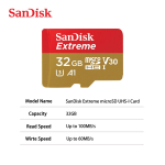 SanDisk Atminties kortelė Extreme microSDXC kortelė 256GB 128GB 512GB 64GB 32GB Skaitymo greitis 100MB/s TF kortelė U3 UHS-I 4K UHD Micro SD kortelė telefonui, fotoaparatui, GoPro 32GB