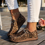 Moteri&scaron;ki leopardo ra&scaron;to sportbačiai - Lengvi bateliai su rai&scaron;teliais ir pamink&scaron;tintu PU padu, kasdieniai batai moterims, madingi visų sezonų avalynė Size 36 chaki