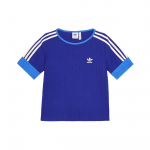 Adidas Originals Adicolor 70s Retro serijos trumpomis rankovėmis mar&scaron;kinėliai su i&scaron;siuvinėtu logotipu moteri&scaron;ki vir&scaron;utiniai drabužiai Mėlyni IK7846 XS