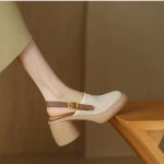 Madingos tinklinės moteri&scaron;kos auk&scaron;takulnės basutės Platforminiai batai Mules Slingback &scaron;lepetės Retro suknelė Madingi stambūs auk&scaron;takulniai Garsaus prekės ženklo 35 smėlis