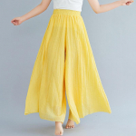 Vasaros moteri&scaron;kos kelnės literatūrinės didelio dydžio medvilninės lininės plačios kelnės sijonas elastingas juosmens linas grynos spalvos etninis vėjas, didelis svyruojantis kelnės sijonas kelnės 95cm geltona