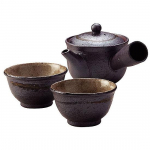 Shigaraki keramikos Sumi-iro Kyusu arbatinukas ir Yunomi rinkinys Pagaminta Japonijoje S juoda
