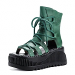 Madingi 8CM Etniniai Odiniai Ankle Boots Moterims Tu&scaron;čiaviduriai Su Atvirais Pir&scaron;tais Platforminiai Plei&scaron;tai Kvėpuojantys Su Užtrauktuku Vasaros Mados Moteri&scaron;ki Batai 34 žalia