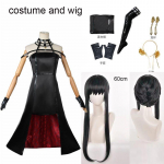 Yor Forger Cosplay Kostiumas Galvos juosta Elastingos &scaron;launų kojinės Pėdkelnės Auk&scaron;tos kojinės Perukas Auskarai Yor Forger Suknelė Pilnas komplektas Comic Con XS black