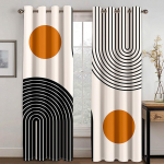 Modernūs geometrinio apskritimo užuolaidų juodos ir baltos spalvos langų užuolaidos 2 panelės Abstrakčios svetainės miegamojo namų dekoracijos 70W185H(CM)X2PCS&Rod Pocket
