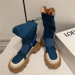 Pavasario ruduo Nauji moteri&scaron;ki batai iki blauzdos Madingi kaubojų riterio batai Punk gotikiniai klasikiniai džinsiniai drobiniai batai Trumpi batai su platforma 35 mėlyna