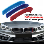 12 skersinių inkstų priekinių grotelių grotelių lipdukas juostelės dangtelio spaustuko apdaila, skirta BMW F45 F46 Active / Gran Tourer 2015- M-Sport Grille Clip