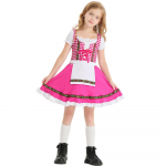 Vaikų voki&scaron;kas Oktoberfest kostiumas Bavarieti&scaron;kas Dirndl Mergina su alumi Mergaitė languota suknelė Tradicinis nacionalinis pasirodymas Cosplay kostiumas XS rožinė