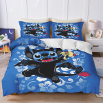 Stitch Spausdinti Miegamojo patalynės komplektas užvalkalas ant antklodės Kalėdinės Dovanos Comforte Animacinis Su pagalvės užvalkalu vaikams tinkamas ir suaugusiems EU Single(135*200cm)3pcs black