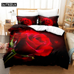 &bdquo;Red Roses&ldquo; antklodžių užvalkalų rinkinys, karalienės dydžio, labai didelė 3D patalynės komplektai, gėlių pagalvių užvalkalai, antklodės užvalkalai, viengulė dvigulė lova 220 x 240 200 x 200 EU Single(135*200cm)3pcs