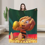 Super mink&scaron;ta bitė Maja su gėlėmis, animacinis pledas, auk&scaron;čiausios kokybės flanelės vilna, lengvas lovos pledas, &scaron;ilti pliu&scaron;iniai pledai 100x150cm