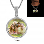 Individualus nuotraukos karoliai 35MM dydžio Vyrams Moterims Personalizuotas Individualus Atminimo Nuotraukos Pakabukas Bling Ledinis Hip Hop Papuo&scaron;alas 18inch Chain&Silver 35mm beige