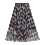 Fei Yuan Eleganti&scaron;kas auk&scaron;to juosmens retro paisley tinklinis midi sijonas moterims - Ankstyvo pavasario kolekcija One Size gray