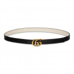 GUCCI GG Marmont dvigubo G logotipo formos sagtimi dvipusis siauras odinis diržas moteri&scaron;kas juodas/baltas plotis 2 cm 90-Basic Packaging-Dust Bag or Box juoda