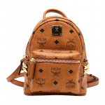 MCM Stark Classic Dvipusis Kniedėmis Puo&scaron;tas Dengtas Drobės Ir Odos Apdailos Kuprinė Mini Unisex kuprinė Ruda Konjako MMKAAVE13CO001 Basic Set (Bag+Dust Bag)