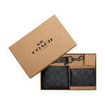 Coach 3 viename piniginė su i&scaron;traukiamu logotipu dovanų dėžutėje vyri&scaron;kos piniginės Juoda 41346-N3A Gift Box Set (Basic Set+Yellow Box) black